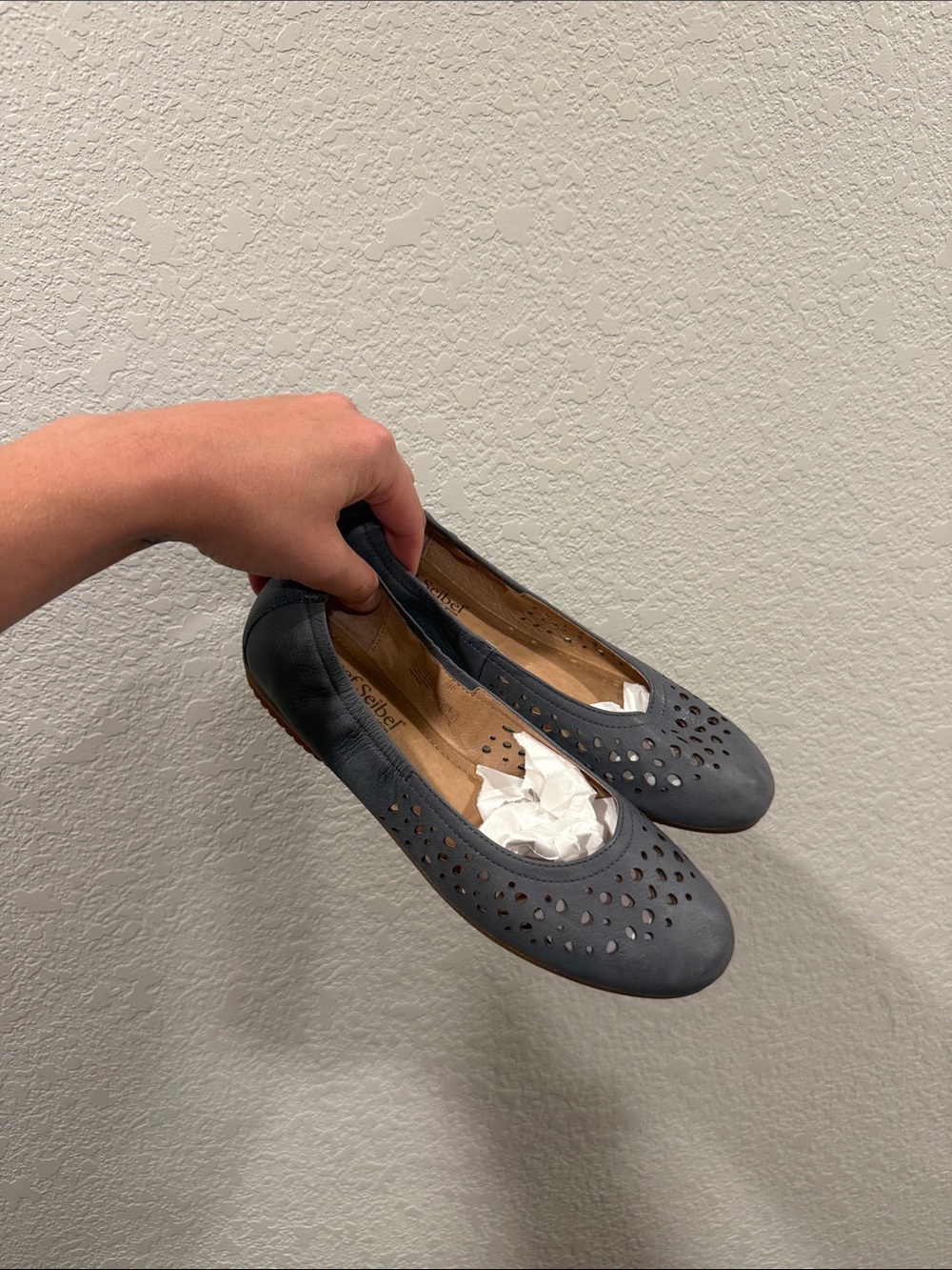Women’s Navy Perforated Leather Ballet Flats